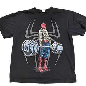 Gildan Spider-Man Gym Graphic T-Shirt Unisex Black Excellent Tattooed Spidey
